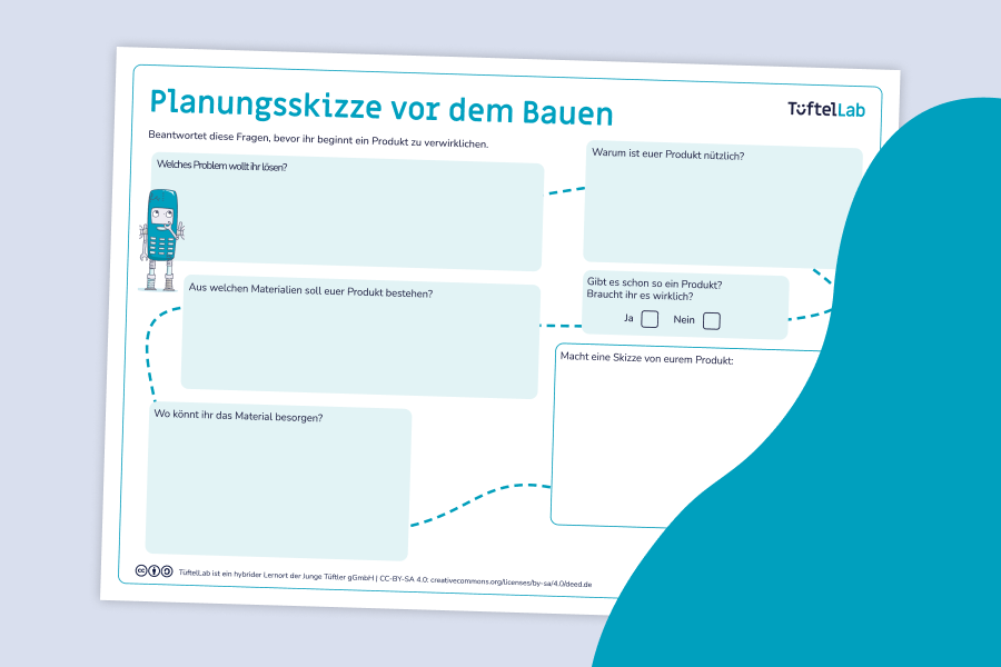 Tueftellab Kurskachel Lernmaterial Arbeitsblatt Ideenskizze Ce