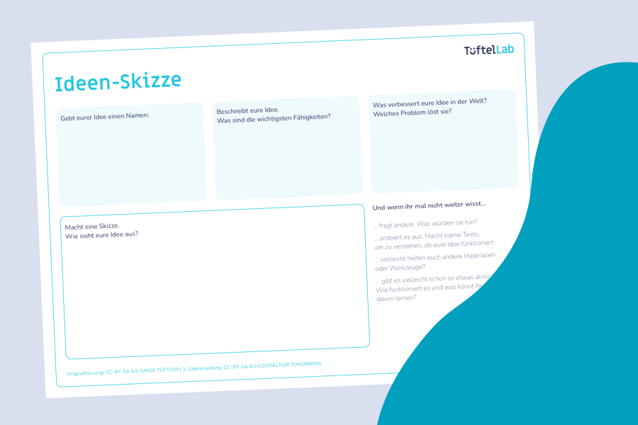 Tueftellab Kurskachel Lernmaterial Arbeitsblatt Ideenskizze