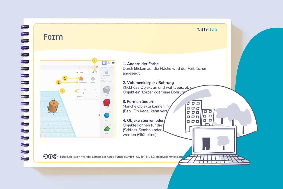 Tueftellab Kurskachel Lernmaterial Tinkercad Lernkarten Tinkercadgrundlagen